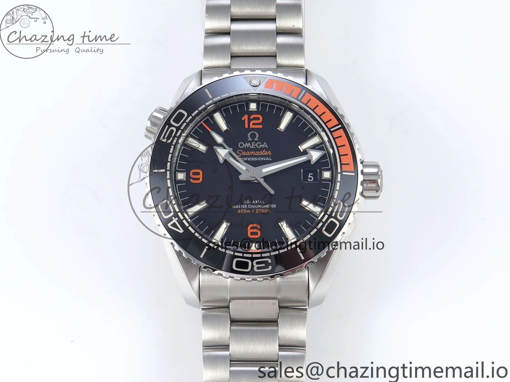 0509 WrinkleFree Seamaster Planet Ocean 600M 43.5mm SS SCF 1:1 Best Edition Black Orange Bezel Black Dial on SS Bracelet A8900 Super Clone 7682
